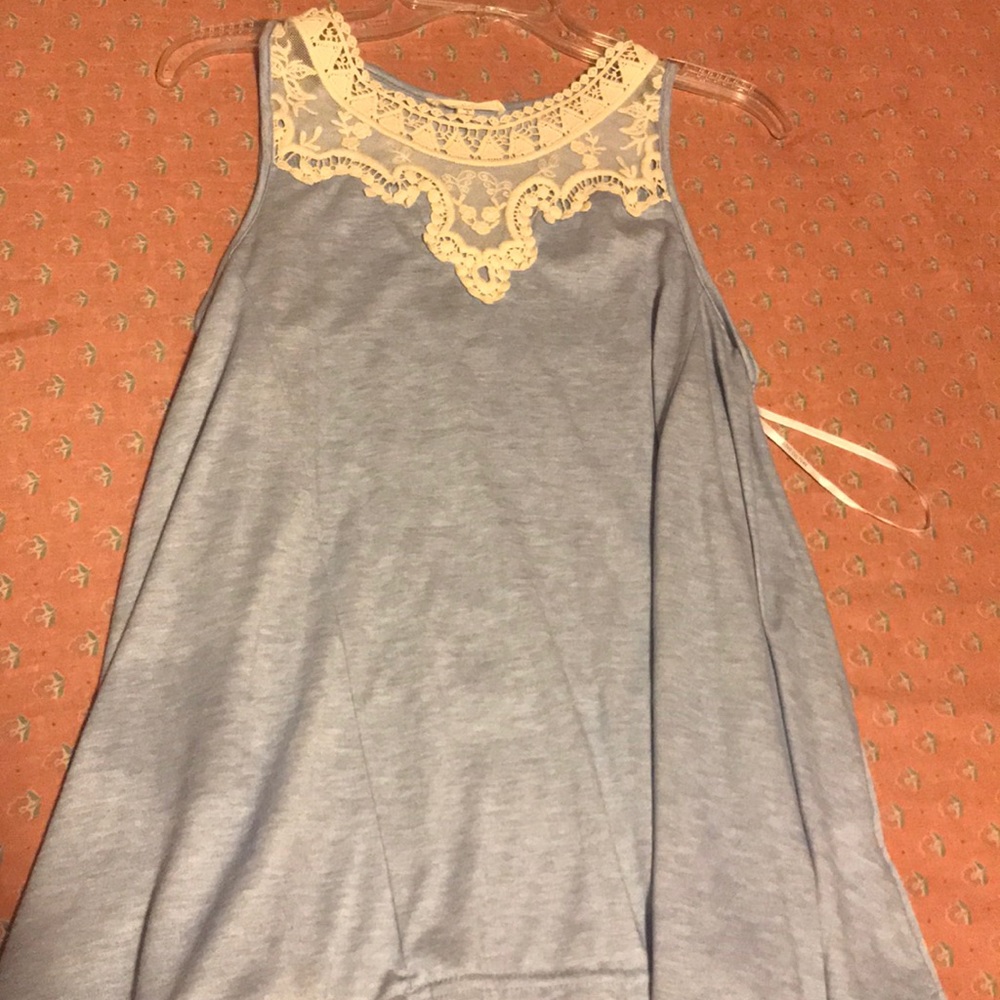Flowy Periwinkle Top with White Embroidery